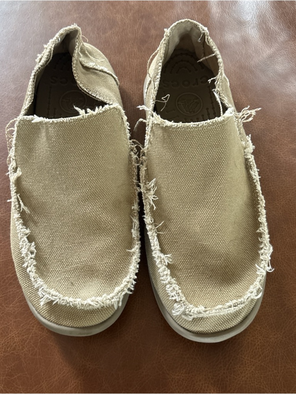 CROCS Men's Tan Frayed Canvas Slip-On Loafers